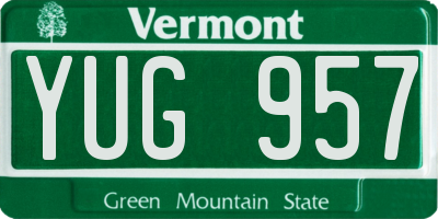 VT license plate YUG957