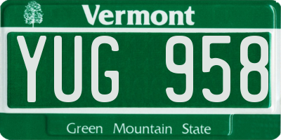 VT license plate YUG958