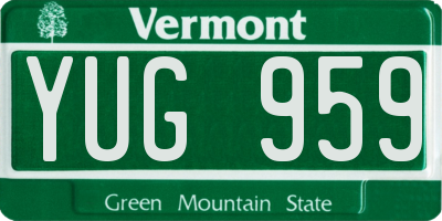VT license plate YUG959