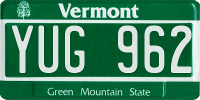 VT license plate YUG962