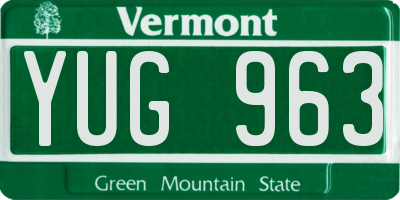 VT license plate YUG963