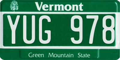 VT license plate YUG978