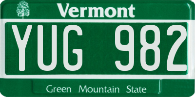 VT license plate YUG982