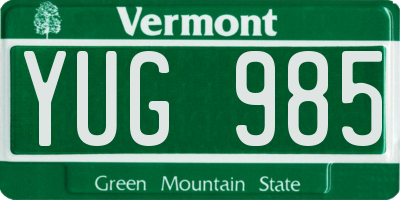 VT license plate YUG985