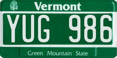 VT license plate YUG986