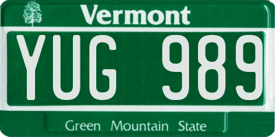 VT license plate YUG989