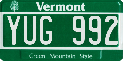 VT license plate YUG992