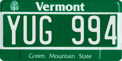 VT license plate YUG994