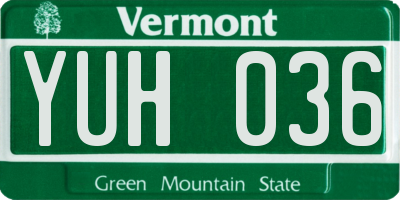 VT license plate YUH036