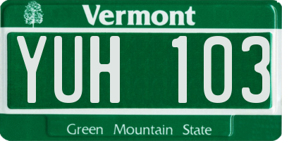 VT license plate YUH103