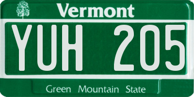 VT license plate YUH205