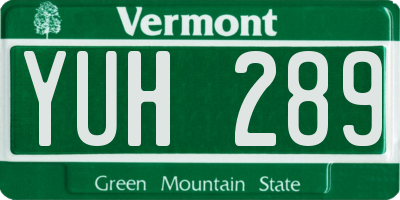 VT license plate YUH289