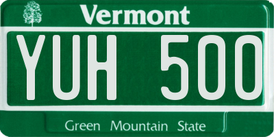 VT license plate YUH500
