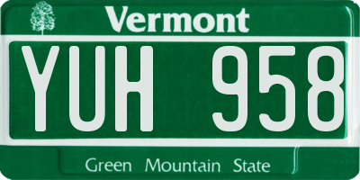 VT license plate YUH958