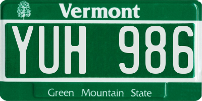 VT license plate YUH986