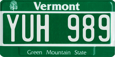 VT license plate YUH989