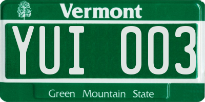 VT license plate YUI003