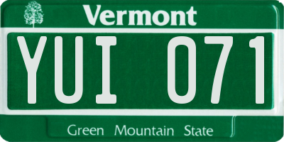VT license plate YUI071
