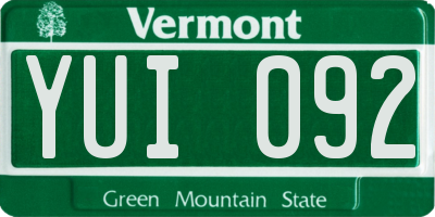 VT license plate YUI092