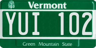 VT license plate YUI102