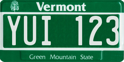 VT license plate YUI123