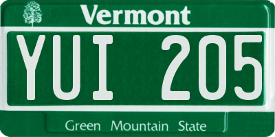 VT license plate YUI205