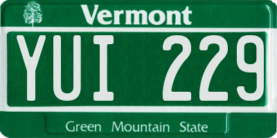 VT license plate YUI229
