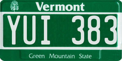 VT license plate YUI383