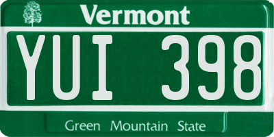 VT license plate YUI398