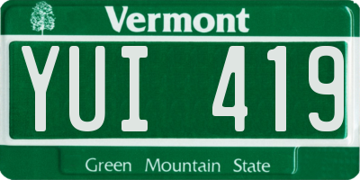 VT license plate YUI419