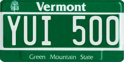 VT license plate YUI500