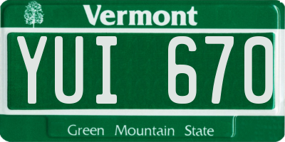 VT license plate YUI670
