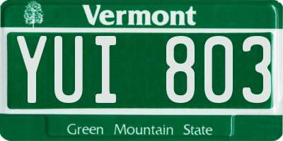 VT license plate YUI803