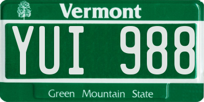 VT license plate YUI988