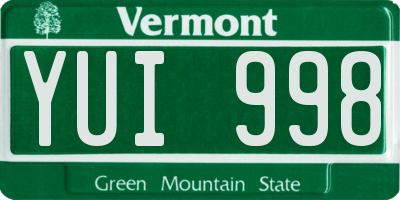 VT license plate YUI998