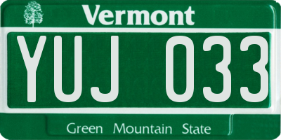 VT license plate YUJ033