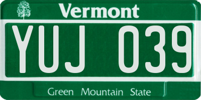 VT license plate YUJ039