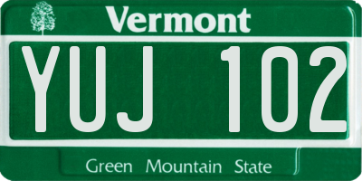 VT license plate YUJ102