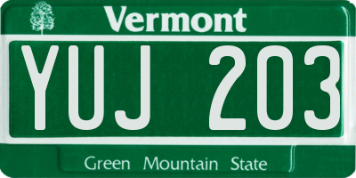 VT license plate YUJ203