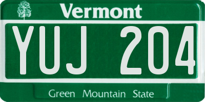 VT license plate YUJ204