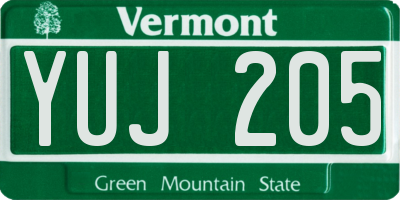 VT license plate YUJ205