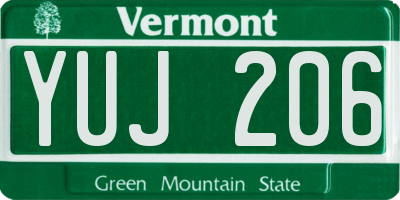 VT license plate YUJ206