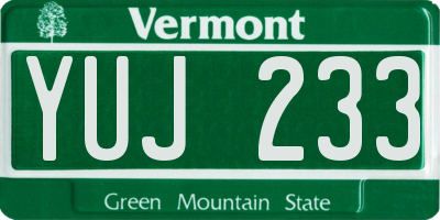 VT license plate YUJ233