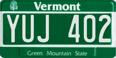 VT license plate YUJ402
