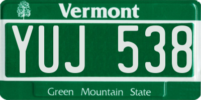 VT license plate YUJ538