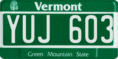 VT license plate YUJ603