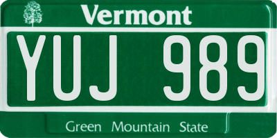 VT license plate YUJ989