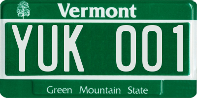 VT license plate YUK001