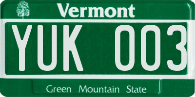 VT license plate YUK003