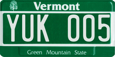 VT license plate YUK005
